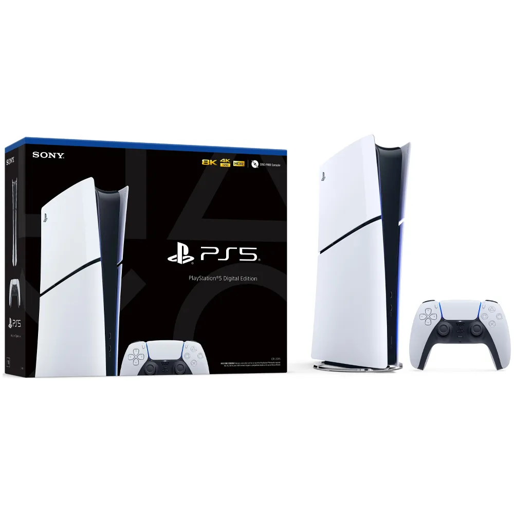 PS5 Slim Digital Edition blanca con caja y control DualSense